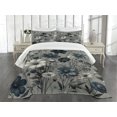 thumbnail image 3 of Ambesonne Navy Blue Quilted Bedspread Set 3 Pcs, Monochromatic Wildflowers, Queen Size, Coconut Dark Petrol Blue, 3 of 4