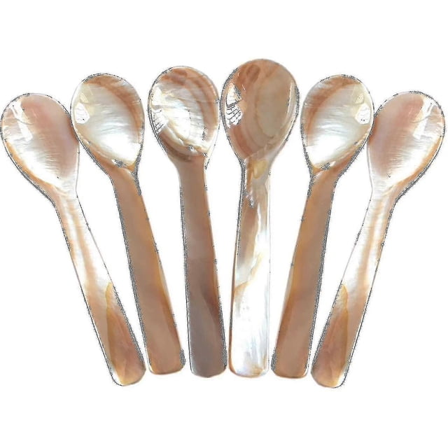 Set Of 6 Mother-of-pearl 11.5 Cm X 3 Cm Mop Caviar Spoons With Round Handle