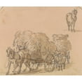 thumbnail image 2 of Paul Sandby 17x15 Black Ornate Wood Framed Double Matted Museum Art Print Titled - Two Laden Hay Carts with Horses, 2 of 5