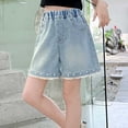 thumbnail image 6 of LangJing Girl's Jean Shorts Summer Trendy Denim Jorts with Pearl Detail Lace Trim Cute Shorts High Waist Straight Leg Jeans 5-15Y Light Blue,7-8Years, 6 of 6