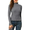 Allegra K Women's Classic Fit Long Sleeves Ruffle Mock Neck Sweater