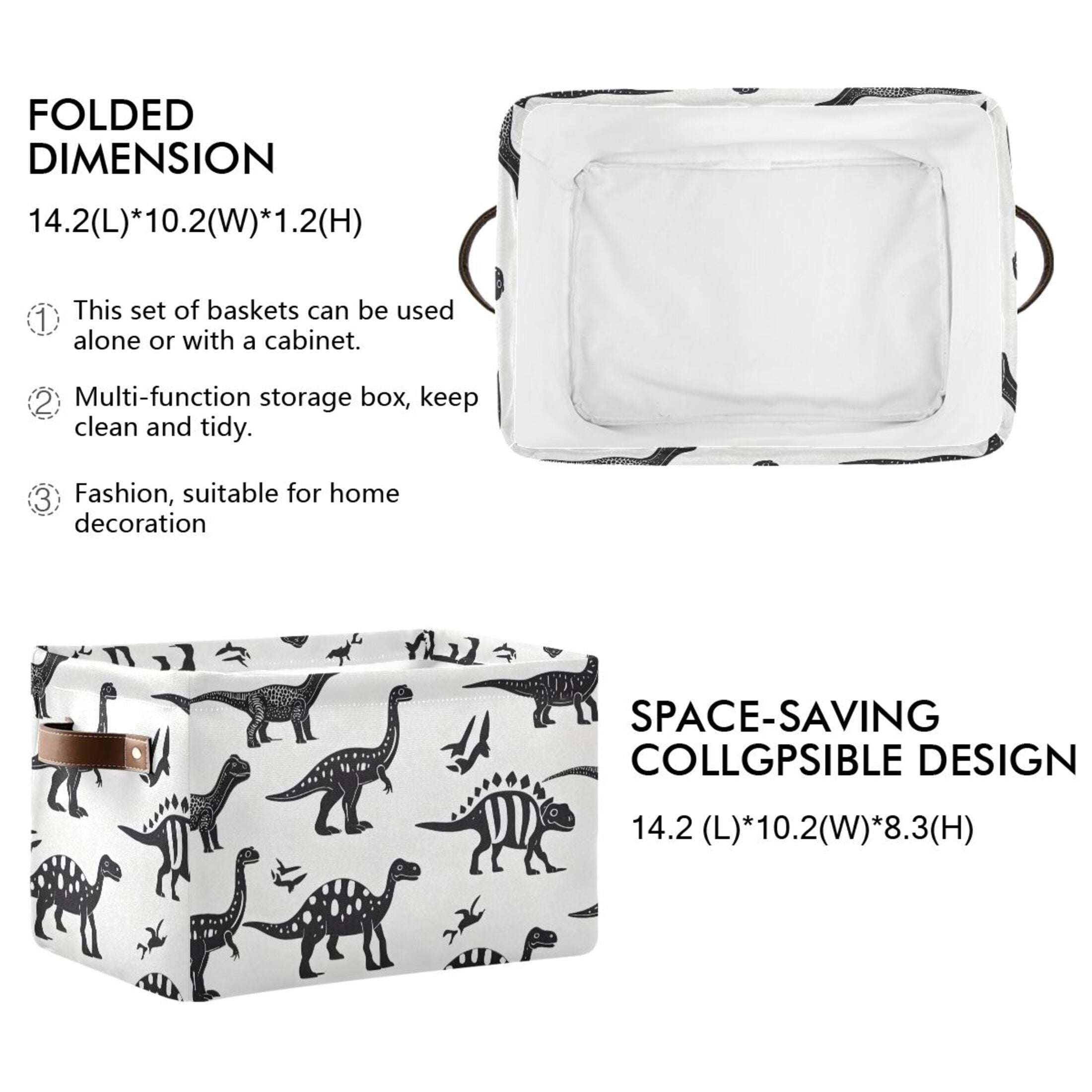 Ryvnso Dinosaurs Storage Basket Large Bin Foldable Boxes Toys Organizer 14.2x10.2x8.3in 2 PCs