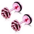 thumbnail image 1 of Stainless Steel Rose Flower Floral Faux Fake Cheater Ear Plugs Gauge, Pair, 1 of 2