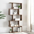 thumbnail image 3 of Cozy Castle Geometric Bookshelf Set of 2, 62" Tall Bookcase with 5-Tier Display Shelf, Rustic Brown, 3 of 7