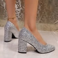 thumbnail image 6 of Silver Feminine Silver Rhinestone Sequined Pointed Toe High Heels Comfortable For Casual Plus Size Wear Pu, 6 of 9