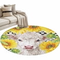 thumbnail image 2 of 4ft Washable Round Rug, Farm White Cow Sunflower Non-Slip Circle Area Rug for Living Room Bedroom, Country Farmhouse Yellow Flower Black Checkered Indoor Floor Mat for Home Decor, 2 of 9