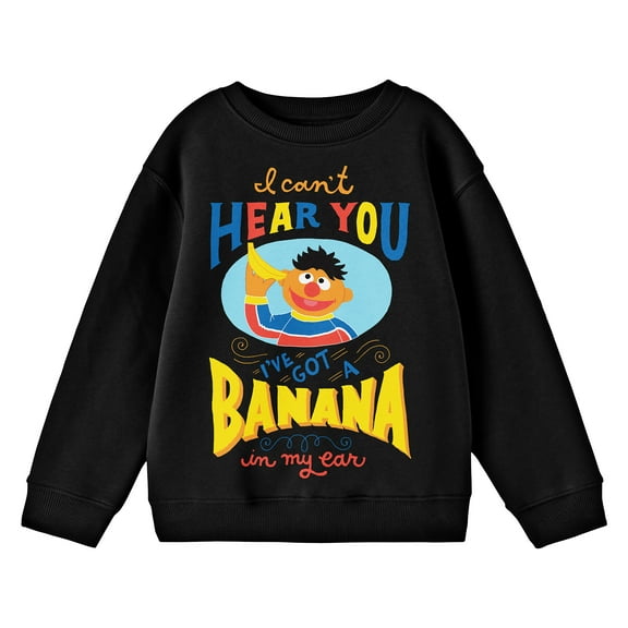 Bioworld Sesame Street Ernie I Can't Hear You Youth Black Crew Neck Sweatshirt-Small
