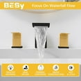 thumbnail image 2 of Bathroom Faucet 3 Holes Two Handles Vanity Widespread 8 Inch Bathroom Sink Faucet, Waterfall Bathroom Sink Faucet with cUPC Supply Hoses, Pop Up Drain, Stainless Steel, Matte Black with Gold, 2 of 15