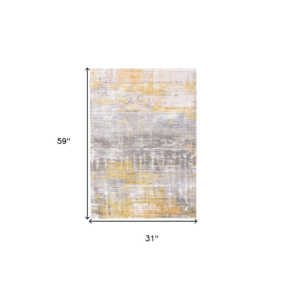 3' X 5' Gray and Yellow Abstract Non Skid Area Rug
