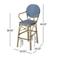 thumbnail image 4 of Wicker and Aluminum Outdoor 29.5 Inch French Barstools (Set of 2), Navy Blue, White, and Bamboo Print Finish, 4 of 8