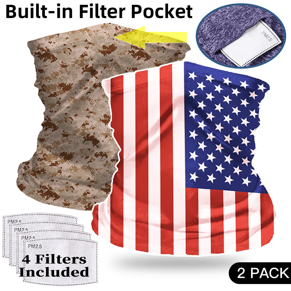 2 Pack American US Flag Seamless Bandanas Neck Gaiter Multi-purpose Balaclava 