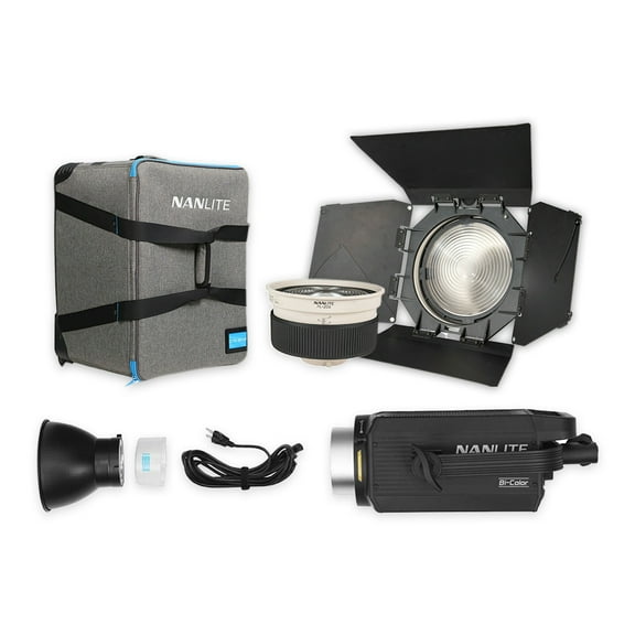 Nanlite FS-300B Bi-Color LED Monolight 2700K-6500K Built-in Bluetooth and 2.4GHz Wireless Control Bundle with Fresnel Lens for Forza 300/500 (2 Items)