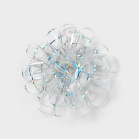 6" Large Clear Irridescent Gift Bow Silver - Spritz