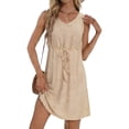 thumbnail image 3 of TaTaai Ladies Fashion Solid V-Neck Sleeveless Hollow Out Textured Dress Adjustable Drawstring Waist A-Line Flowy Midi Dress Soft Breathable for Spring Summer Outings Gift, 3 of 6