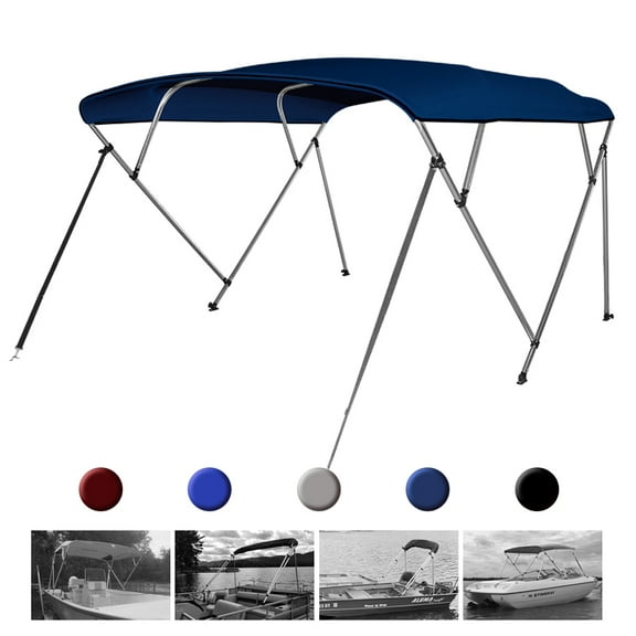 Seamander 4 Bow Bimini Top Boat Cover with Rear Support Pole and Storage Boot, 54" Height,Navy Blue