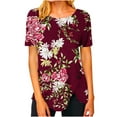 thumbnail image 2 of Chemises à Manches Courtes pour Femmes Mode Tendance Été Col Rond Loisirs Manches Courtes Imprimé Hauts Imitation Coton Hauts d'Été 2023 Hauts Blouses pour Femmes, 2 of 5