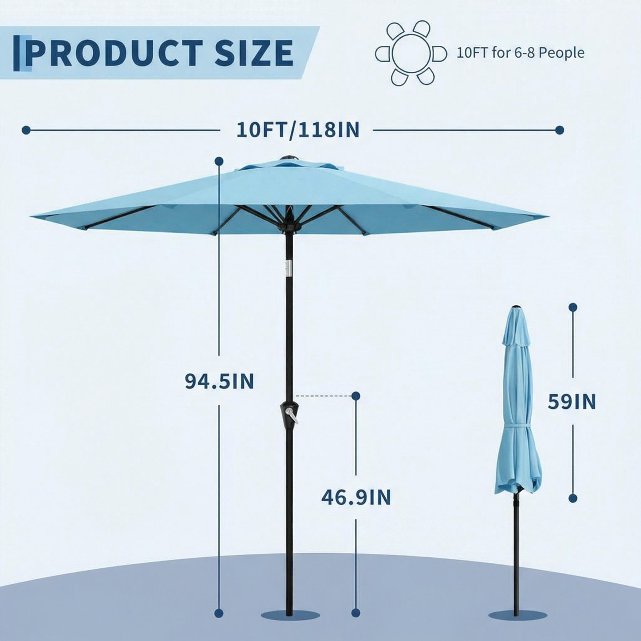 9 FT Patio Umbrella for Outdoor, Outdoor Umbrella with Push Button Tilt and Crank, Outdoor Patio Umbrellas with 8 Sturdy Ribs for Market, Garden, Deck, Backyard, Pool