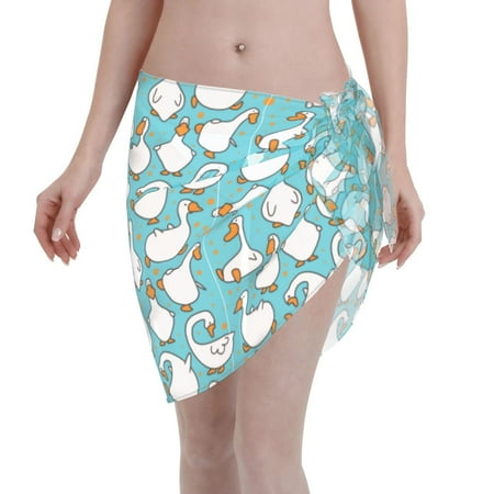 Coaee Cartoon Funny Goose Women s Short Sarongs Beach Wrap Sheer Bikini Wraps Chiffon Cover Ups for Beach  Swimming  Holiday