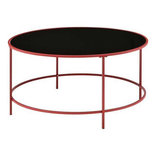 Furniture of America Rockbel Table Basse Ronde Contemporaine avec Dessus en Verre, Rouge