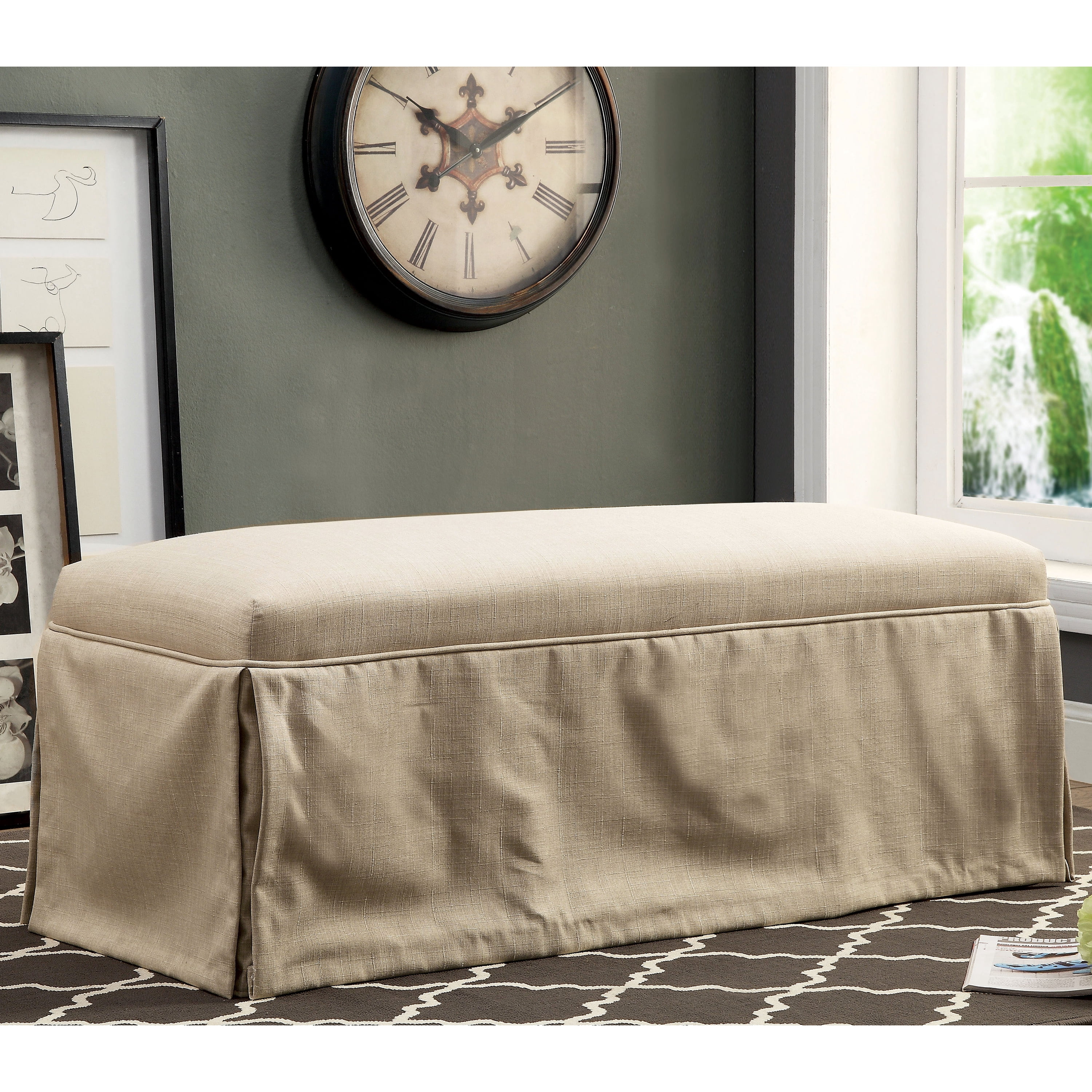 Furniture of America Dehlia Contemporary Skirted Dining Bench, Beige