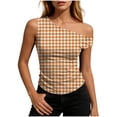 thumbnail image 3 of Yertdoel Sleeveless Tops for Women Fashion Checkered Print Off the Shoulder Slim Fitted Tank Top Party Cozy Summer Tops Casual Shirts, 3 of 7