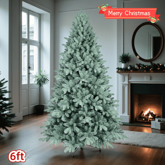Tcbosik Artificial Christmas Tree, 6ft Unlit Holiday Décor with 1390 Branch Tips & Metal Stand, Indoor Xmas Tree, Blue Green