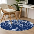 thumbnail image 5 of 3ft Round Rug, Navy Blue Coastal Non-Skid Rubber Backing Large Area Rugs - Living Room Bedroom Home Office, Starfish Coral Ocean Conch Sea Nautical Indoor Floor Mat Carpets Washable Rug, 5 of 9