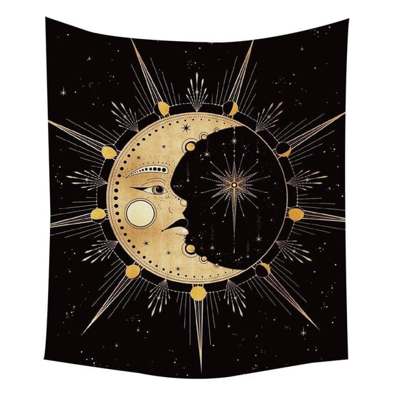 Tapiz de pared con forma de luna dorada, 150 x 150 cm, microtela de fibra