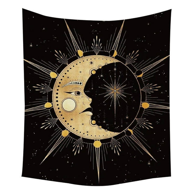 Tapiz de pared con forma de luna dorada, 150 x 150 cm, microtela de fibra