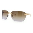 thumbnail image 5 of Womens Rimless Wrap Luxury Oversized Rectangle Metal Frame Sunglasses Gold - Brown Grey, 5 of 8