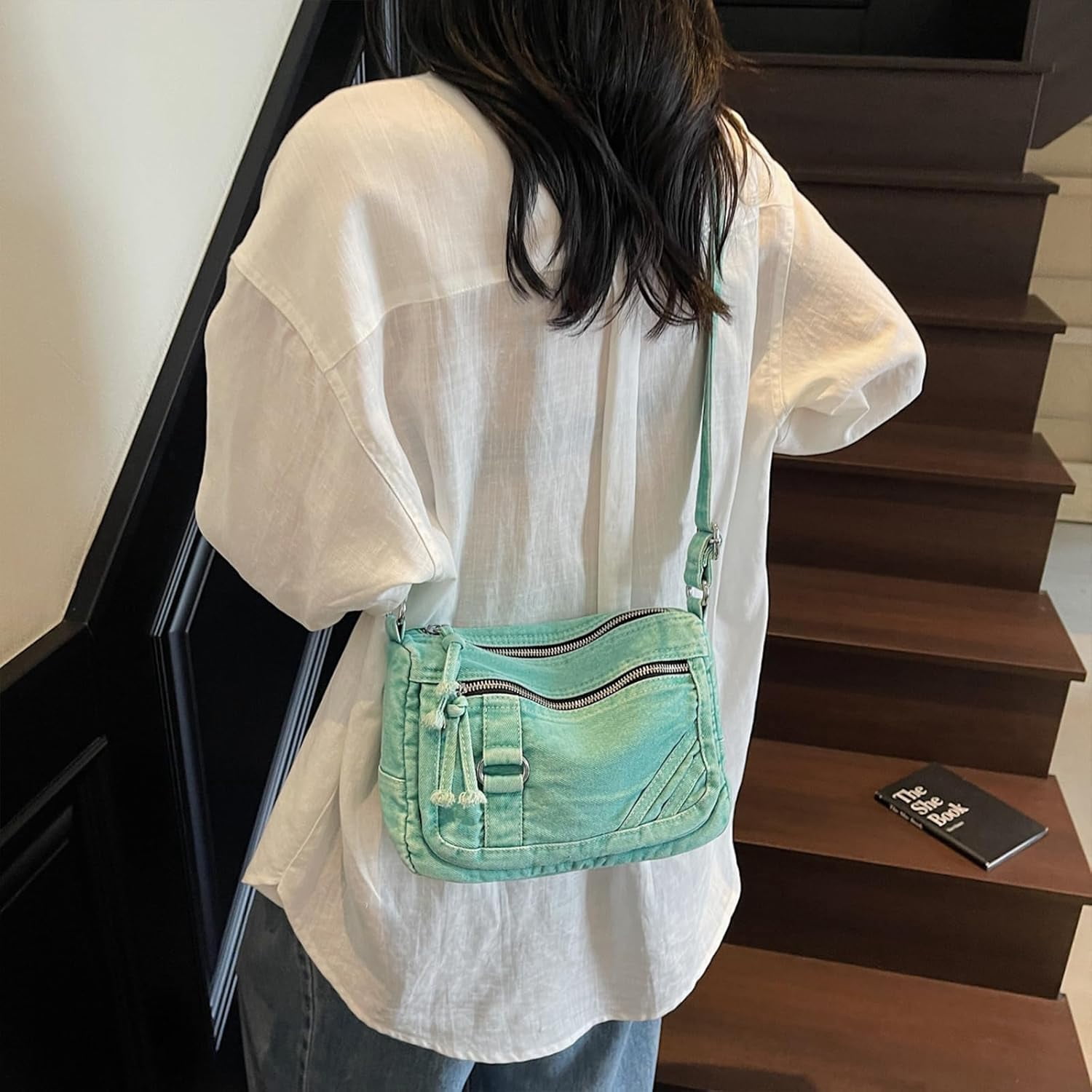 Denim Crossbody Bags for Women Small Jean Purse Casual Denim Shoulder Bag Handbag
