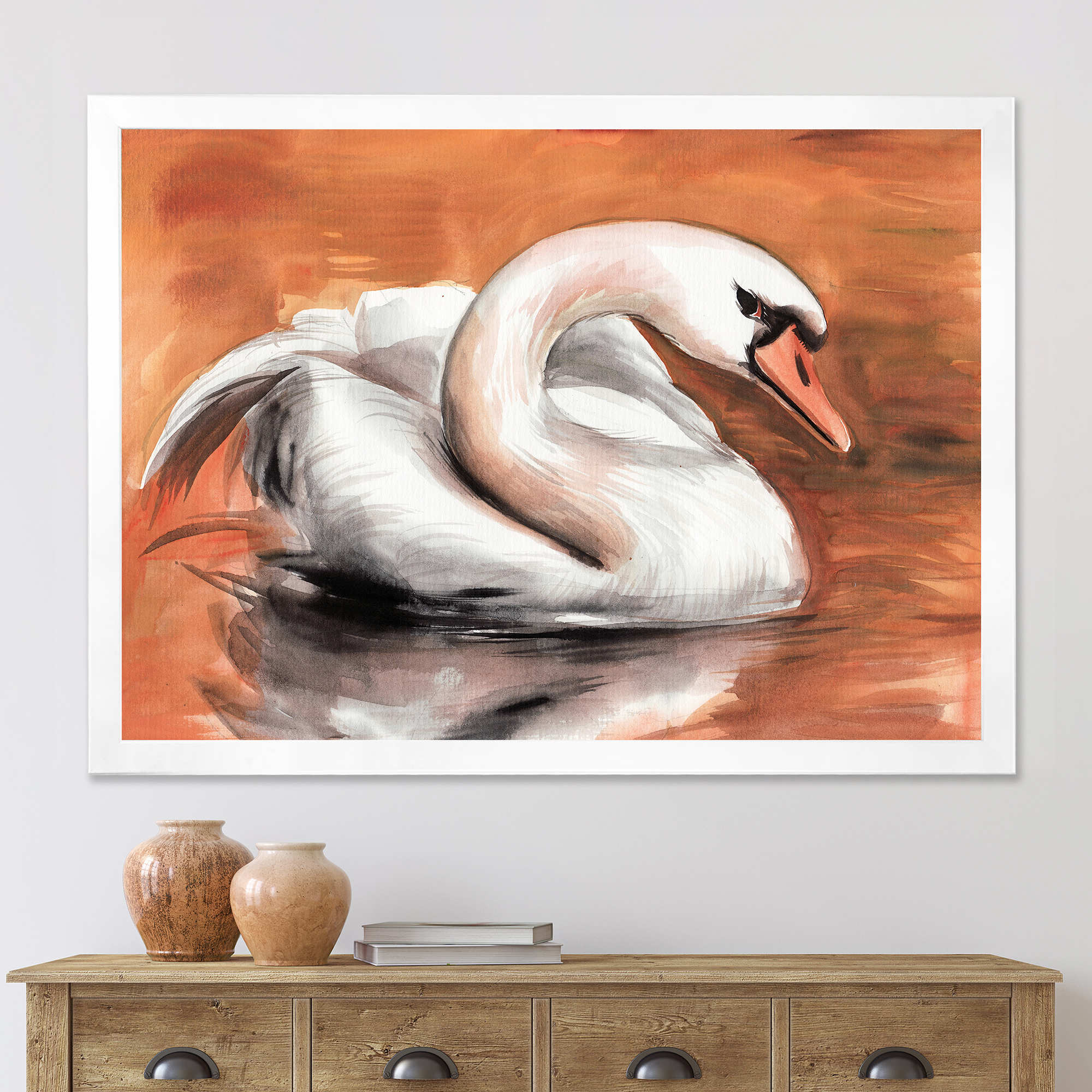 Designart 'Close Up Swan On The Water' Traditional Framed Art Print