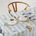 thumbnail image 2 of Beach Coastal Tablecloth, Rustic Striped Background Navy Blue Brown Seashells Coral Reefs Waterproof Fabric Farmhouse Tablecloths for Holiday Home Kitchen Dining Room, Rectangle(60x120in), 2 of 6