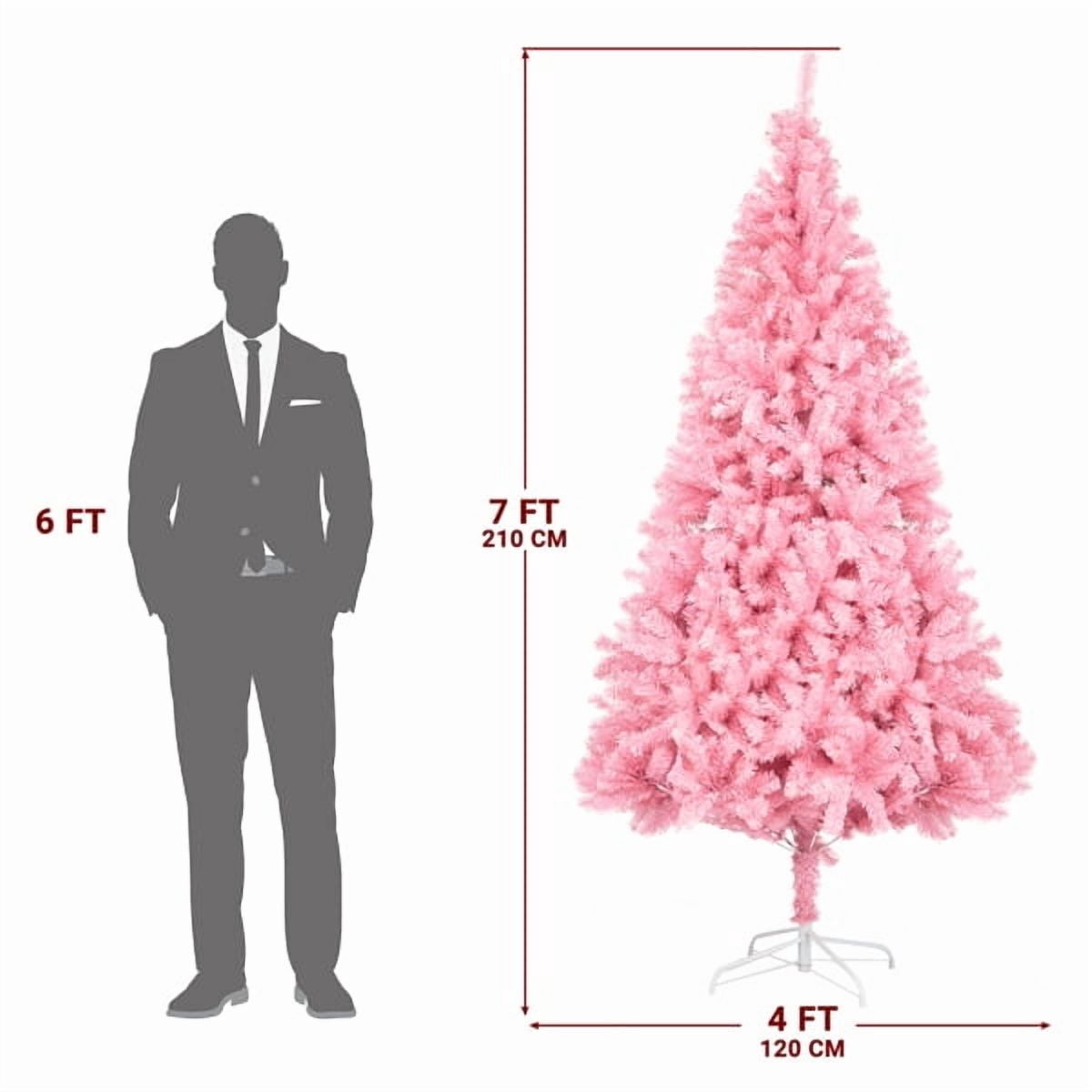7FT Pink Christmas Tree - 1800 PVC Branch Tips, Sturdy Iron Base, Durable Unlit Artificial Tree for Holiday Home Decor