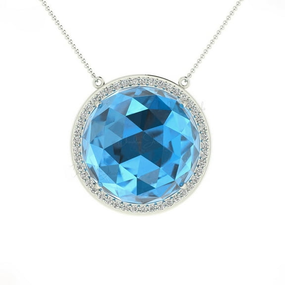 3.30 Ct Round Cut Real Diamond Blue Topaz Gemstone Halo Butterfly Design Pendant for her Solid 14K White Gold With 18 inches Chain
