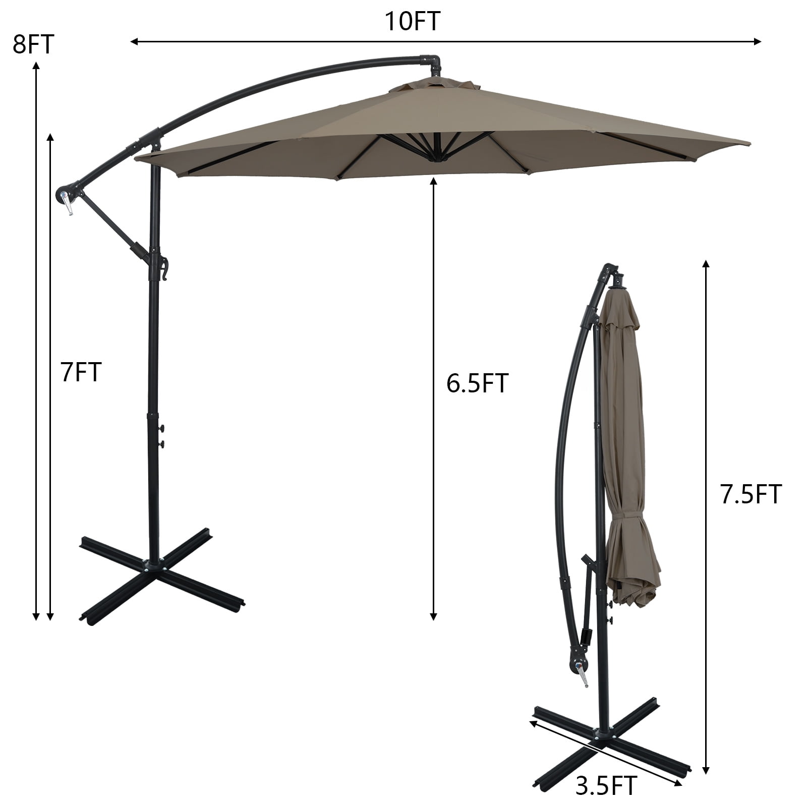 Patiojoy 10FT Patio Offset Umbrella 8 Ribs Cantilever Umbrella w/Crank for Poolside Yard Lawn Garden Coffee
