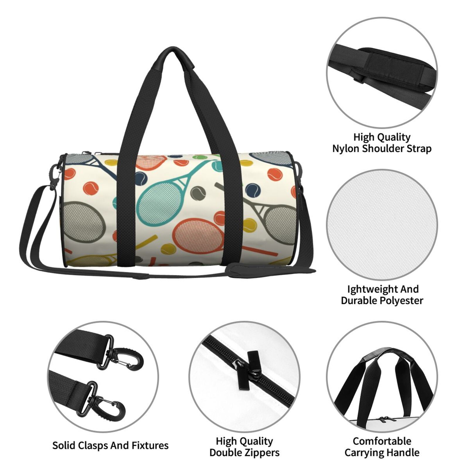 Vsdgher Racket and Tennis Ball 45L Foldable Duffel Bag, Sports Gym Bag,Overnight Bag, Portable Weekender Bag for Airplanes