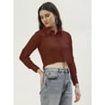 thumbnail image 2 of DressBerry Women's Solid Poly Georgette Full Sleeves Collared Neck Top Buttoned Closure High Low Hem Casual&nbsp;Summer Wear Waist Length Regular Shirt, 2 of 7