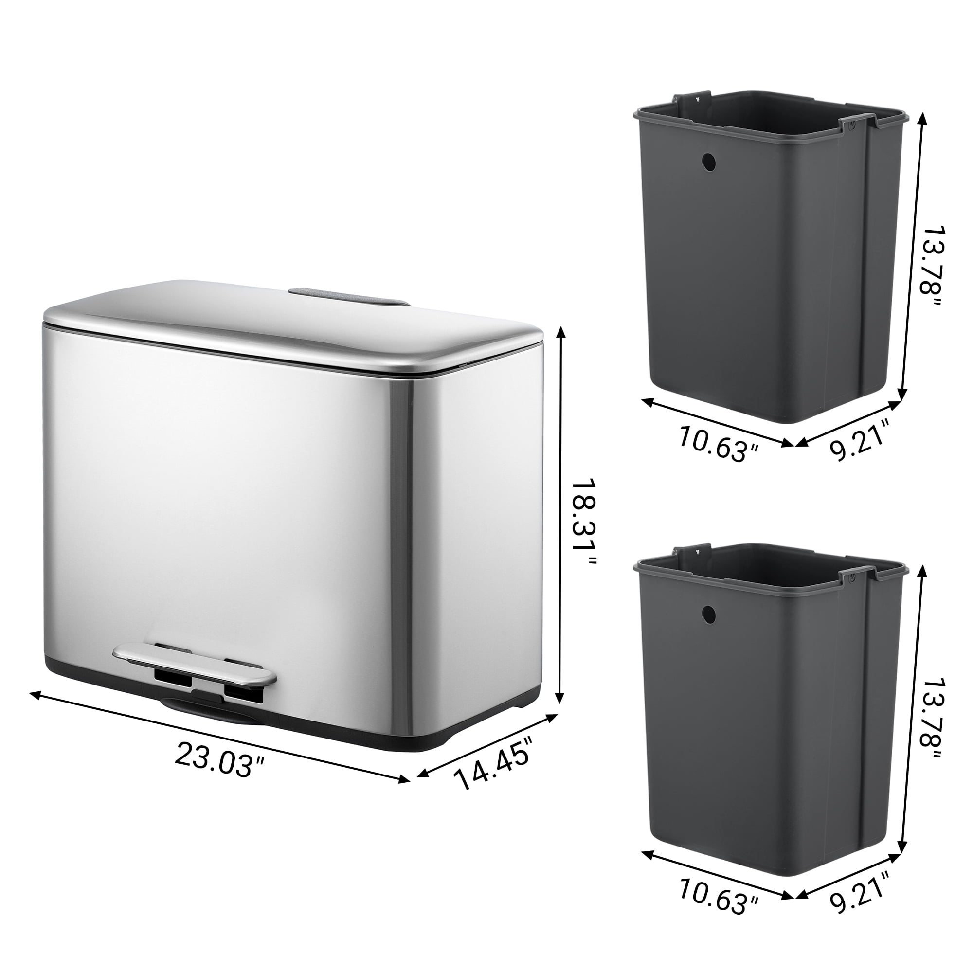 Innovaze Large 9.5G Stainless Steel Dual Compartment Trash Can