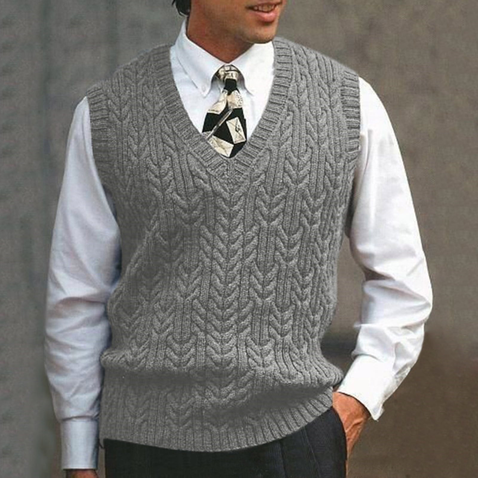 Dark Gray Male Autumn Winter Casual Solid Knit Sweater Vest Sleeveless ...