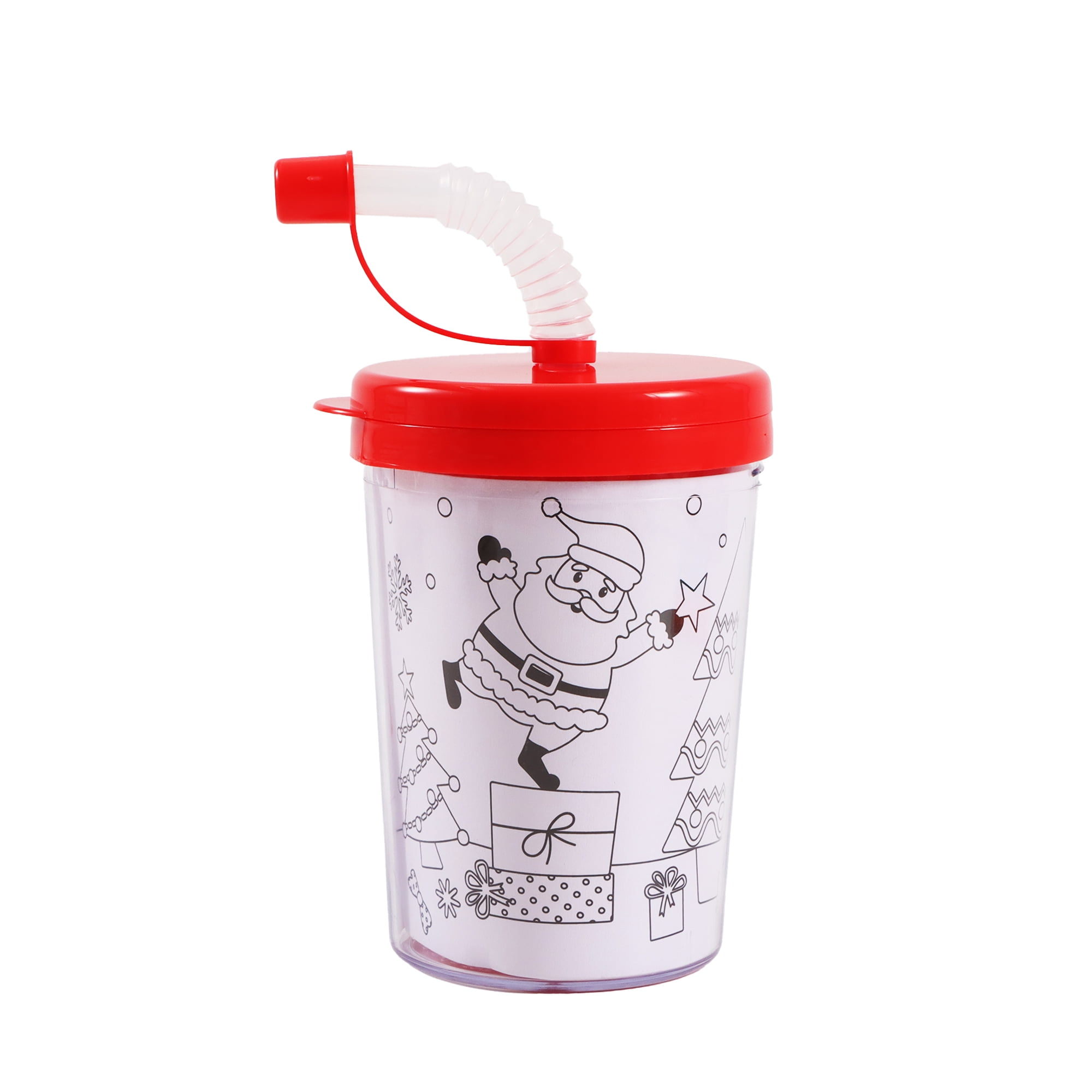 6CT DIY  Red Paint Straw Tumbler, Novelty, with Stickers and Four Markers, Holiday Time, DIY paint set