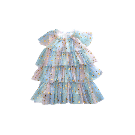 

Toddler Girls Layered Cake Dress Rainbow Star Sleeveless Mesh Tutu Princess Dress Birthday Party Dress