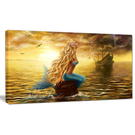 Design Art 'Sea Mermaid with Ghost Ship' Graphic Art on Wrapped (Best Way To Ship Art)