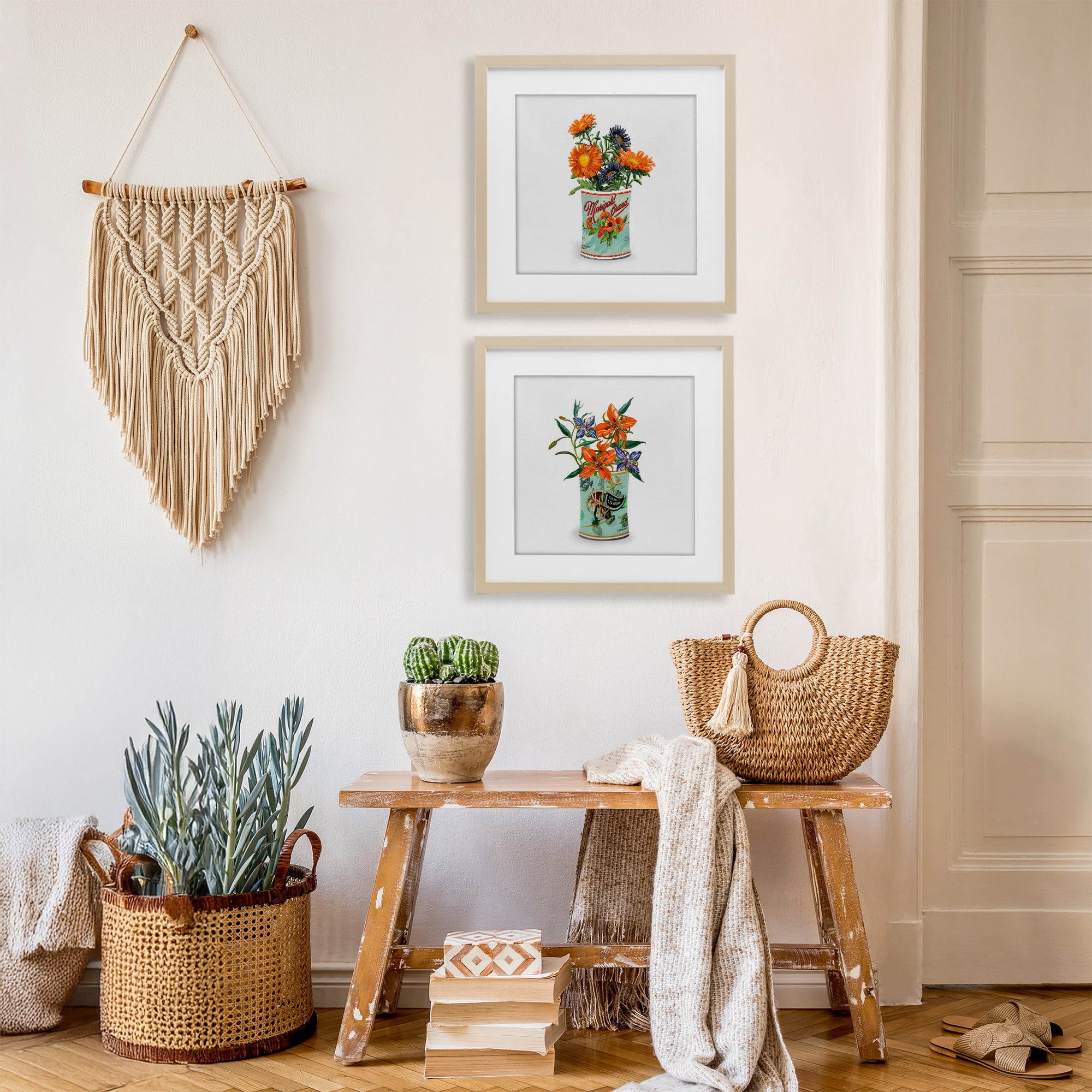 Stupell Industries Nostalgic Marigold & Lily Bouquets 2 Piece Birch Framed Print Under Glass Set, design by Val Rhodes
