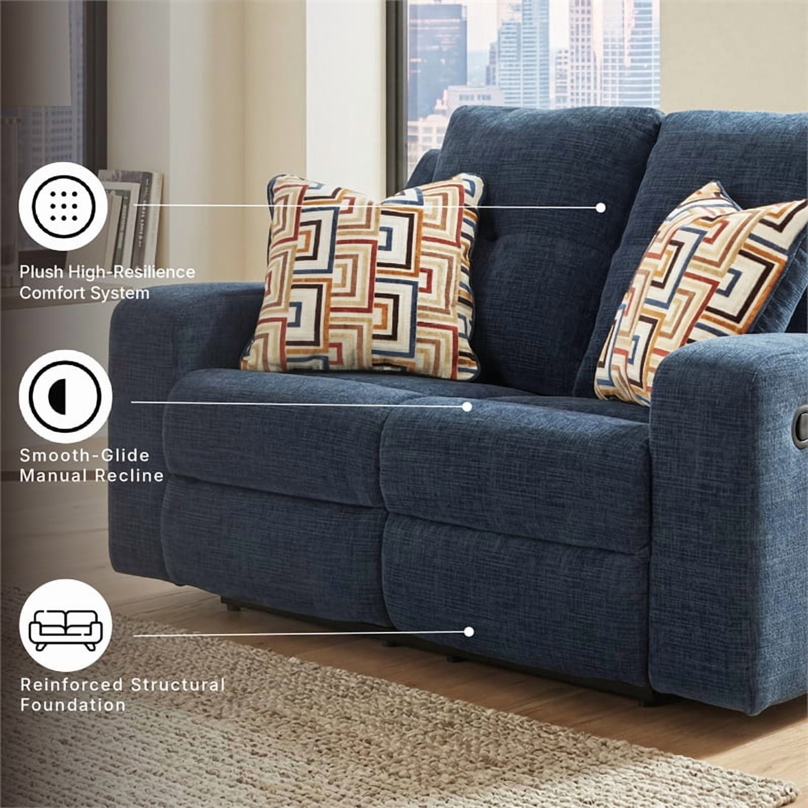 Signature Design by Ashley Danum Blue Reclining Loveseat