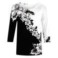 thumbnail image 4 of Cavosen Womens T Shirts 3/4 Sleeve Plus Size Floral Graphic Print Tops Round Neck Casual Dressy Blouse Trendy Pullover Hawaiian Tshirts Summer Going out Tees Outdoor Black 3XL, 4 of 5