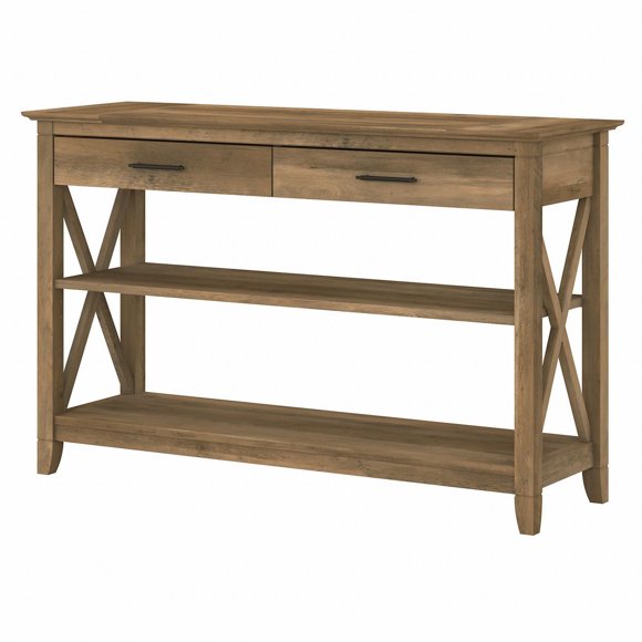 Bush Furniture Key West Console Table with Drawers and Shelves in Reclaimed Pine