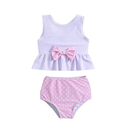 

B91xZ Girls 3Pcs Swimsuits Bikini Print Cute Bikini Set High Waisted Bathing Suit with Cover Up Shorts Purple 12M
