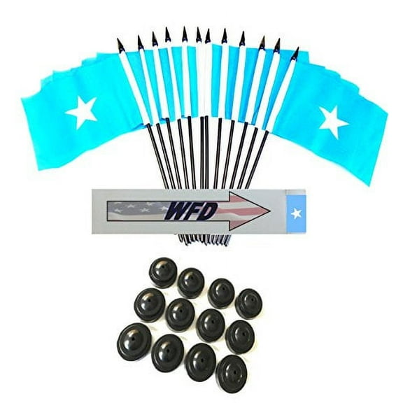Pack of 12 4"x6" Somalia Polyester Miniature Office Desk & Little Table Flags, 1 Dozen 4"x 6" Somalian Small Mini Handheld Waving Stick Flags with 12 Flag Bases (Flags with Stands)