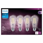 Philips LED 75-Watt ST19 Straight Tubular Light Bulb, Clear Daylight, Dimmable, E26 Medium Base (4-Pack)